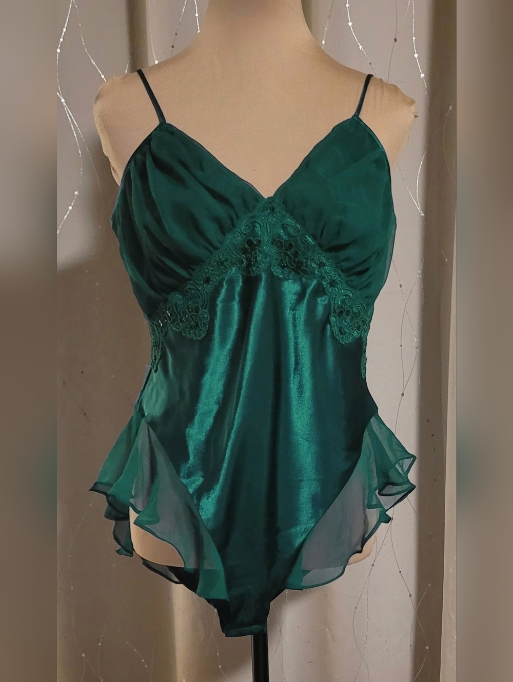 Vintage Victoria's Secret White Label Emerald Green Lace Teddy Size L